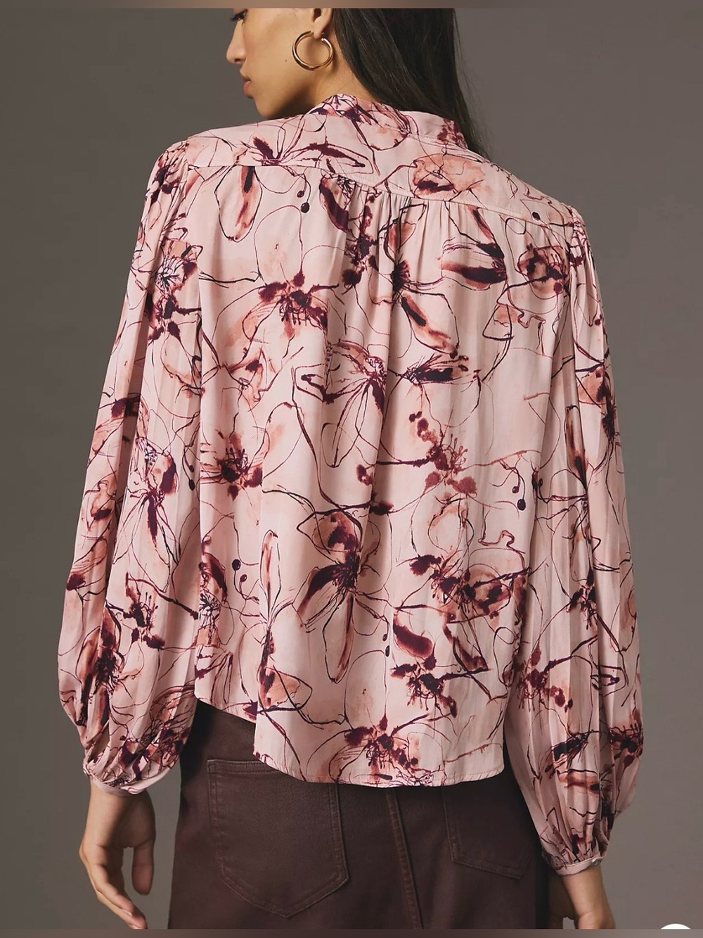 Anthropologie Pleated-Sleeve Henley Blouse Size Medium - Picture 3 of 10